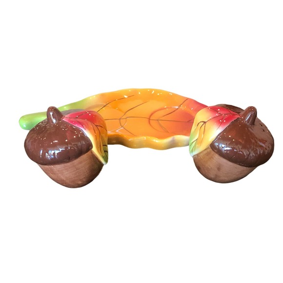 EUC Vintage Fall Acorn Autumn Leaves Salt Pepper‎ Shaker Set of 3 Pieces - Picture 7 of 16